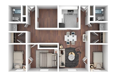 Floor plan for 3 beds, 2 baths, 1100 sqft